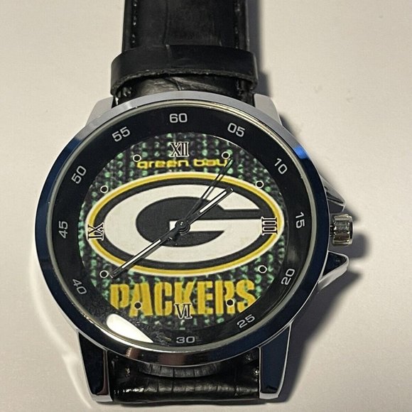Green Bay Packers NFL Faux Leather Band Men's Wristwatch NEW - Picture 4 of 6
